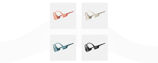 Image of Shokz OpenRun Pro sport headphones in the colors pink, beige, blue and black